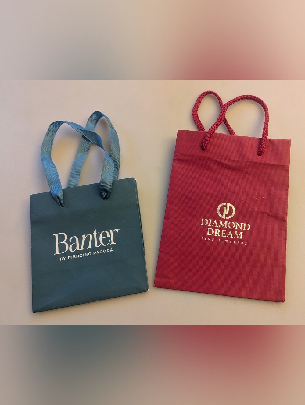 Lot Of 2 Empty Gift Bags: DIAMOND DREAM FINE JEWELERS, Banter BY PIERCING PAGODA